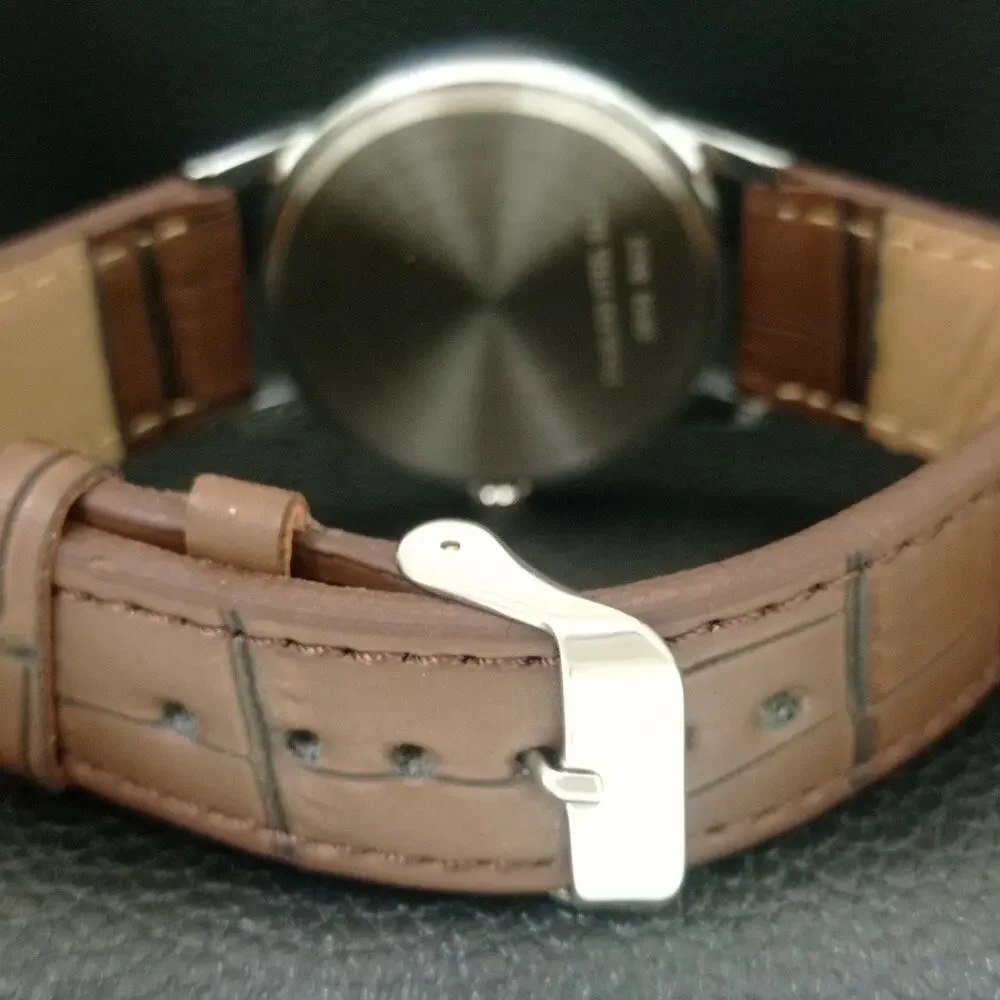 Vintage 1979 Montine Of Switzerland Manual Mens Silver Watch W/Leather Strap